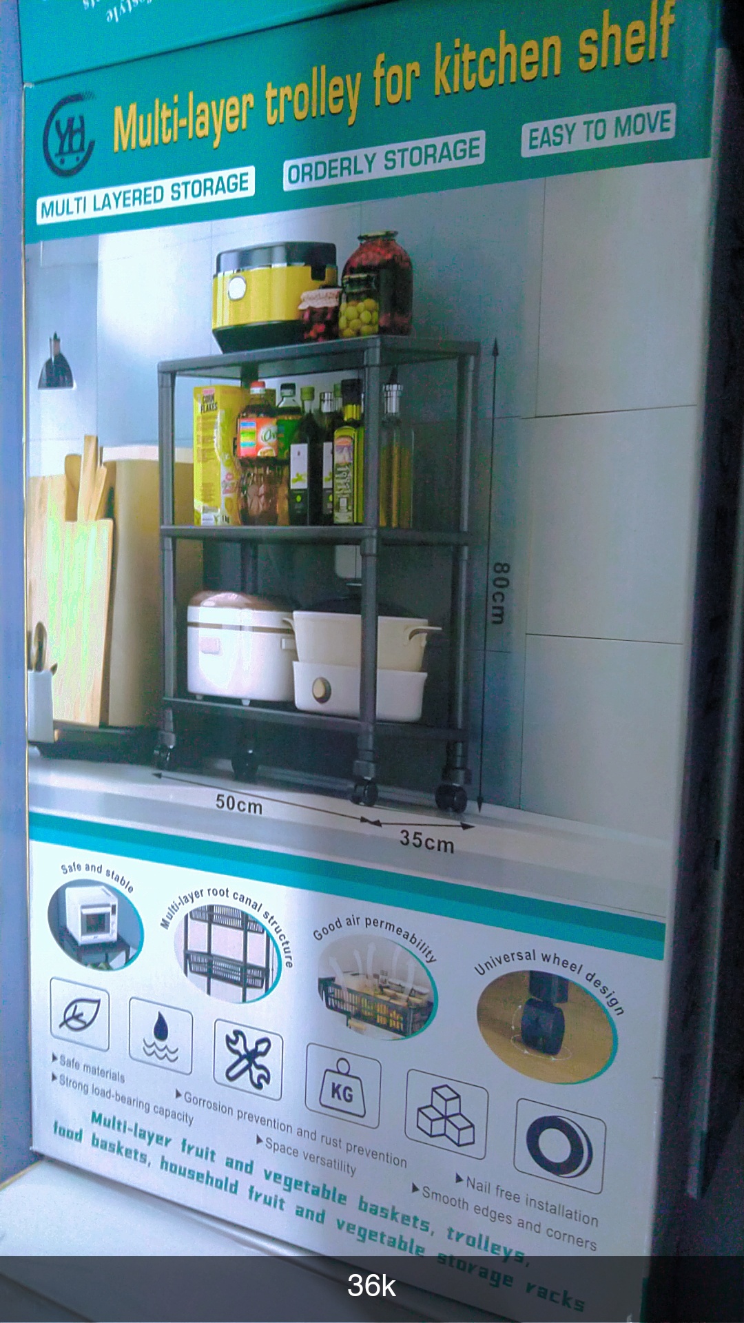 Multi Layer trolley for kitchen shelf